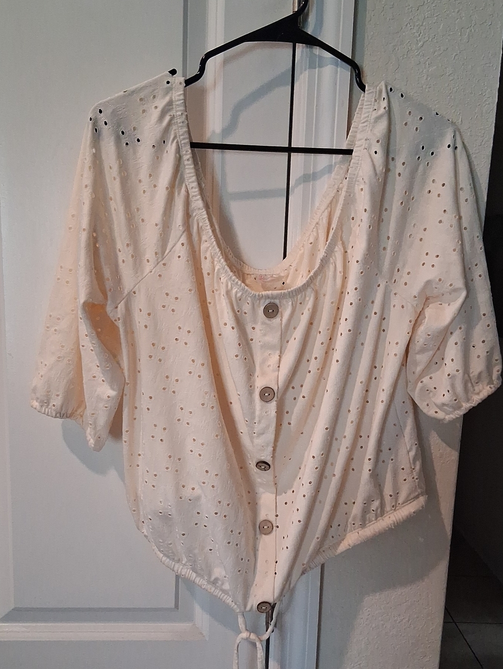 Eyelet Button-Front Women’s Top in Cream